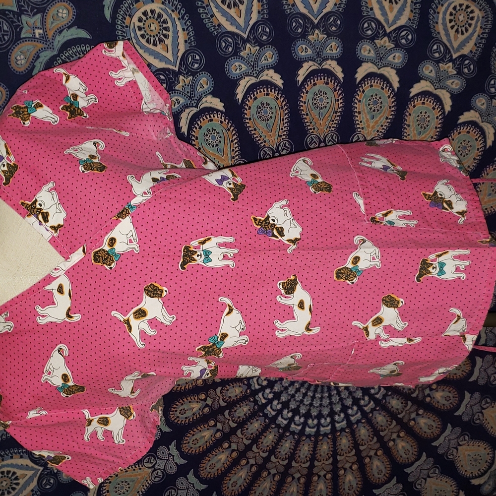 Women’s Pink Dog Print V-Neck Scrub Top